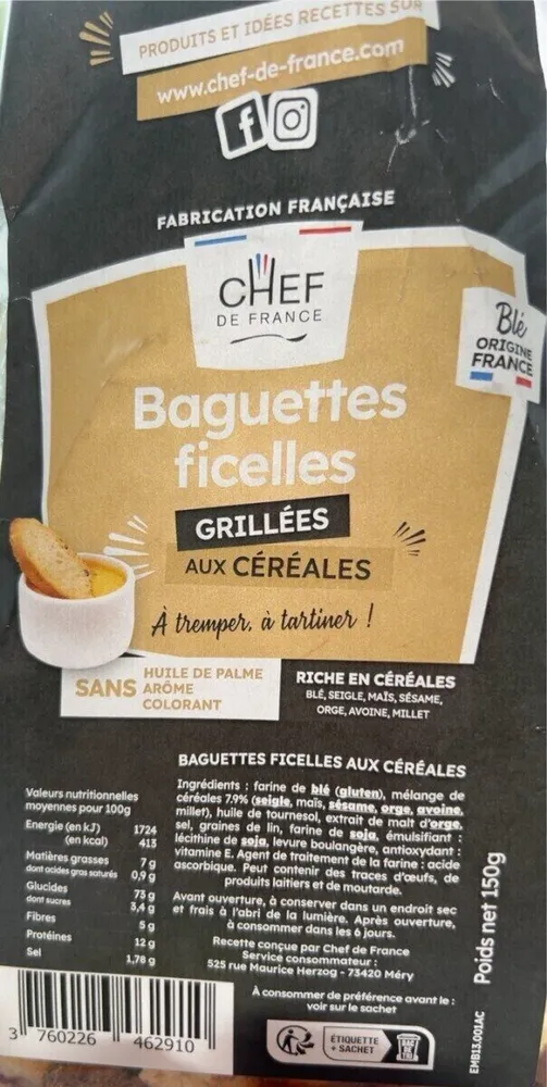 Baguettes ficelles grillées aux céréales