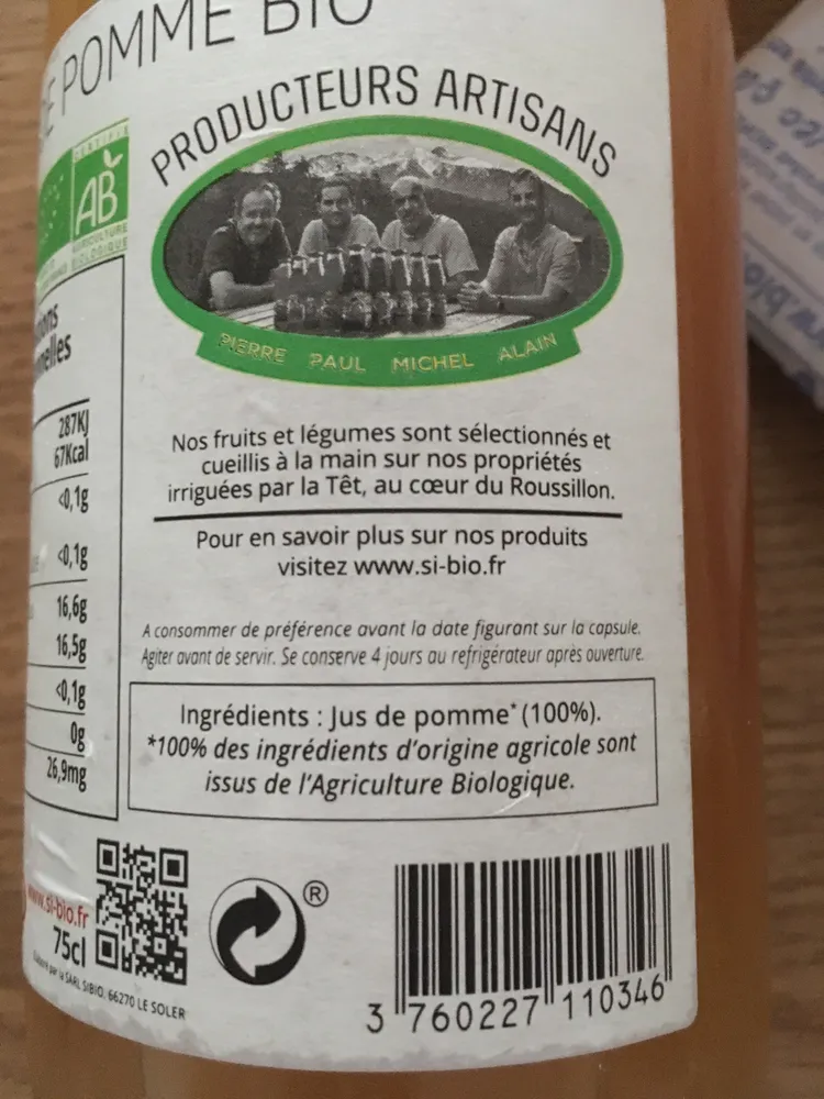 Jus Pomme 75 CL Sibio Bio