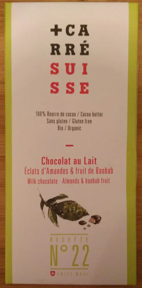 Chocolat au lait Bio Éclats d'Amandes & fruit de Baobab N°22