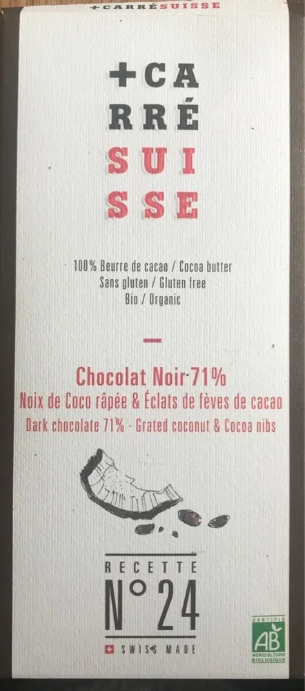 Chocolat noir Bio 71% Noix de Coco râpée N° 24
