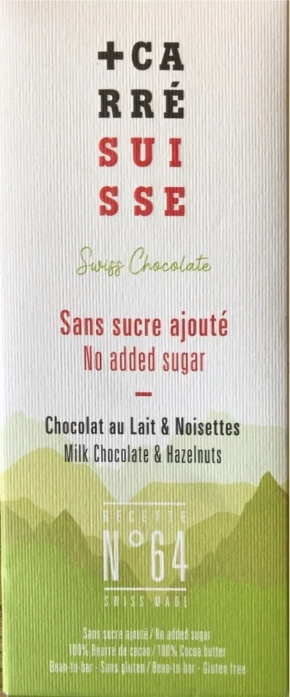 Chocolat lait noisettes sans sucre ajouté
