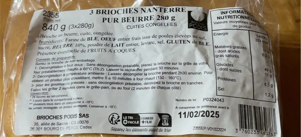 3 Brioches Nanterre pur beurre