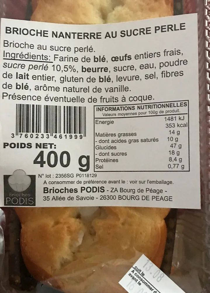 Brioche Nanterre au sucre perlé