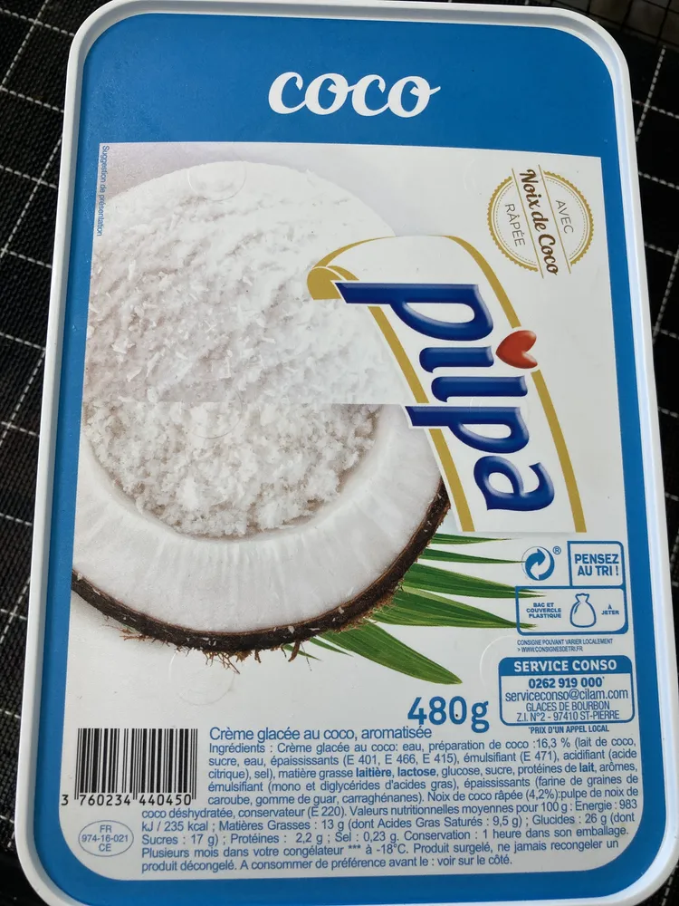 Crème glacée pilpa coco
