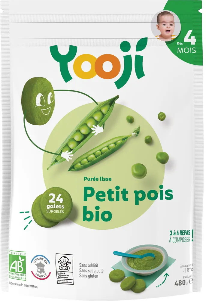 Purée surgelée de petit pois bio lisse pour bébé dès 4 mois