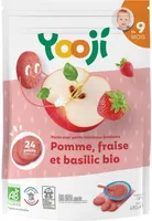 Purée surgelée de pomme, fraise et basilic bio avec petits morceaux fondants pour bébé dès 9 mois