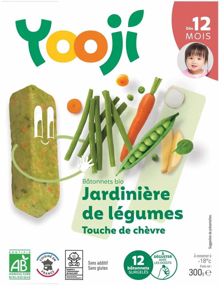 Bâtonnets surgelés bio légumes du soleil, touche de chèvre pour bébé dès 12 mois