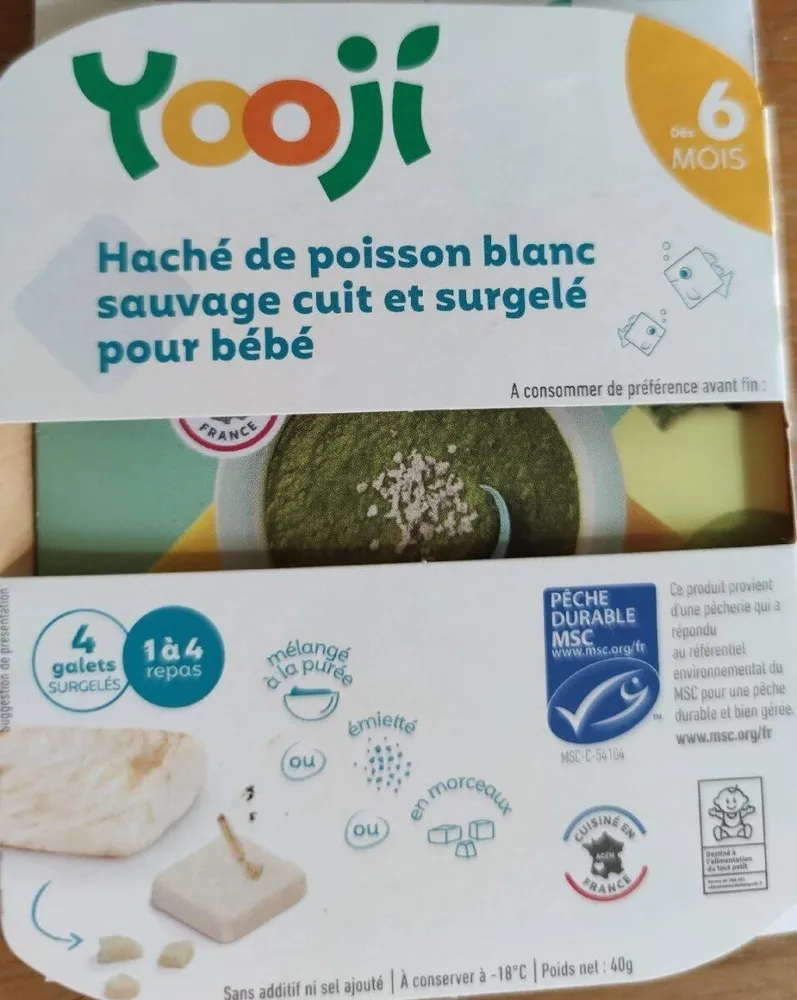 Haché de poisson blanc sauvage cuit et surgelé pour bébé