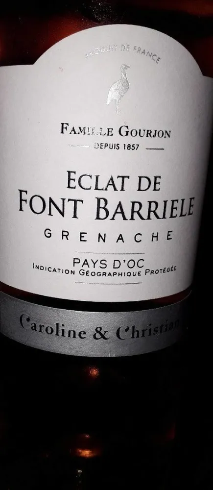 Éclat de font barriele  grenache vin pays d oc