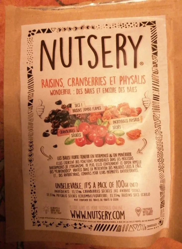 Nursery Raisins, cranberries et physalis