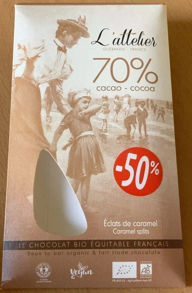 Chocolat 70% eclats de caramel