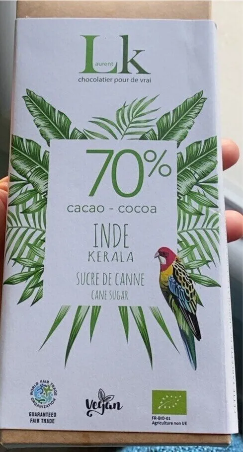 Chocolat 70% cacao Inde Kerala sucre de canne