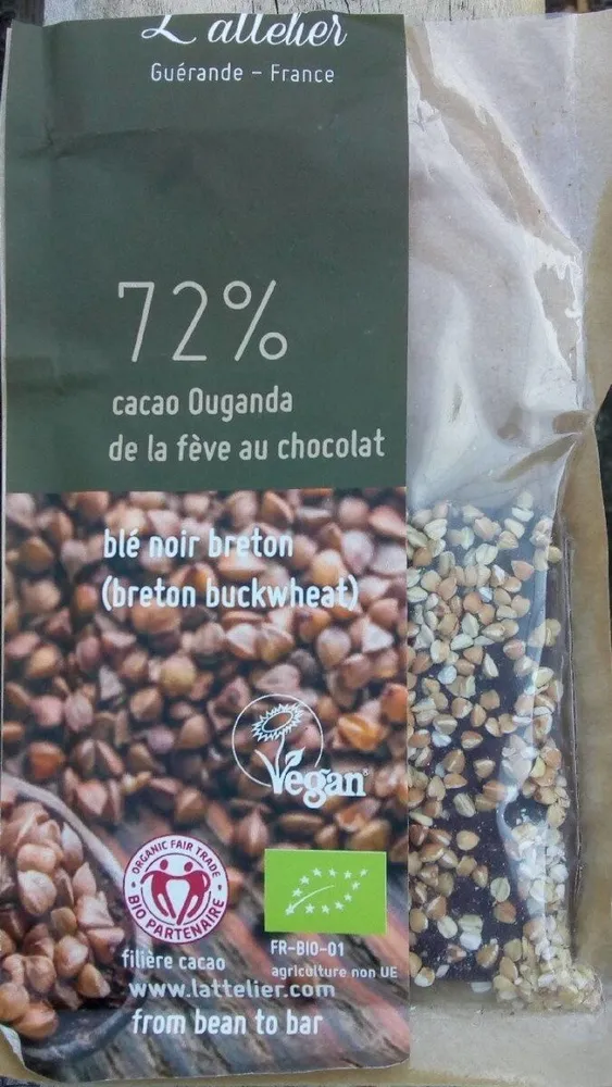 Chocolat noir 72% blé noir torréfiée