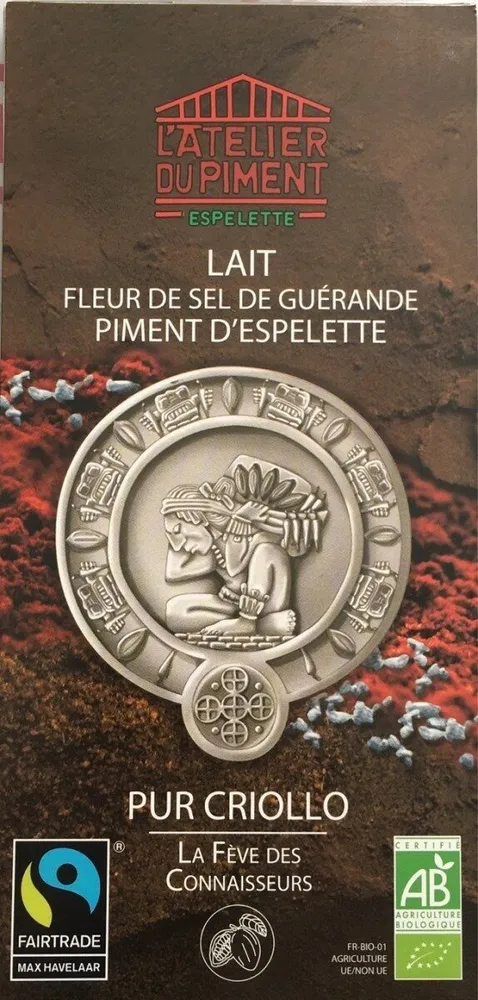 Chocolat au lait fleur de sel de Guérande piment d'Espelette