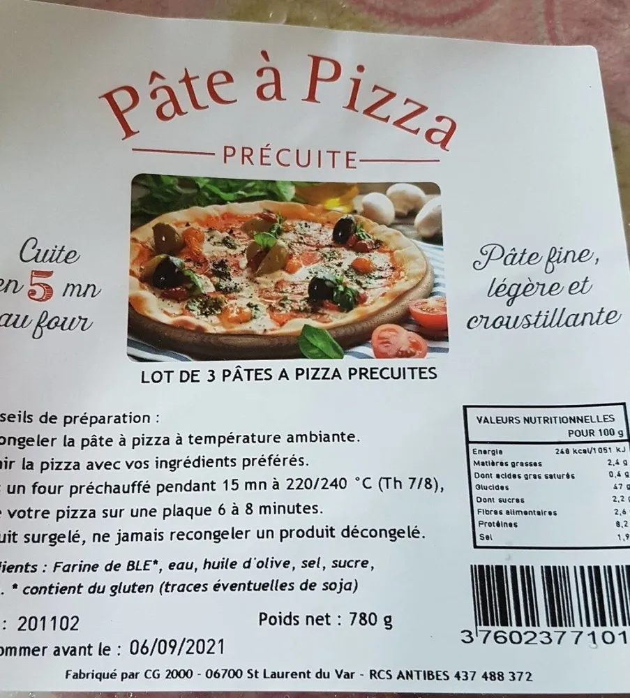 Pâte à  pizza precuite