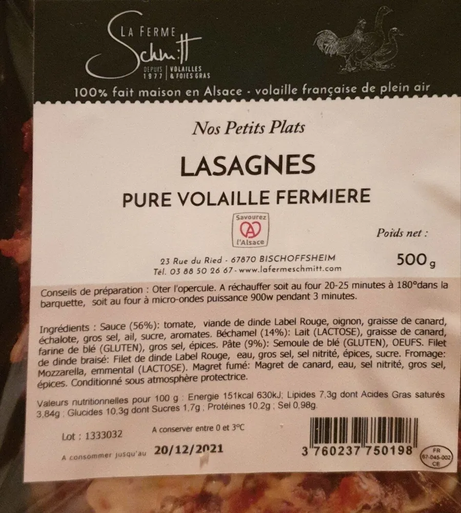 Lasagnes pure volaille fermière