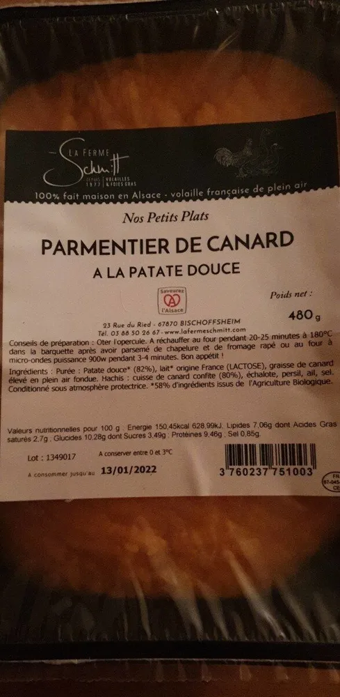 Parmentier de canard à la patate douce