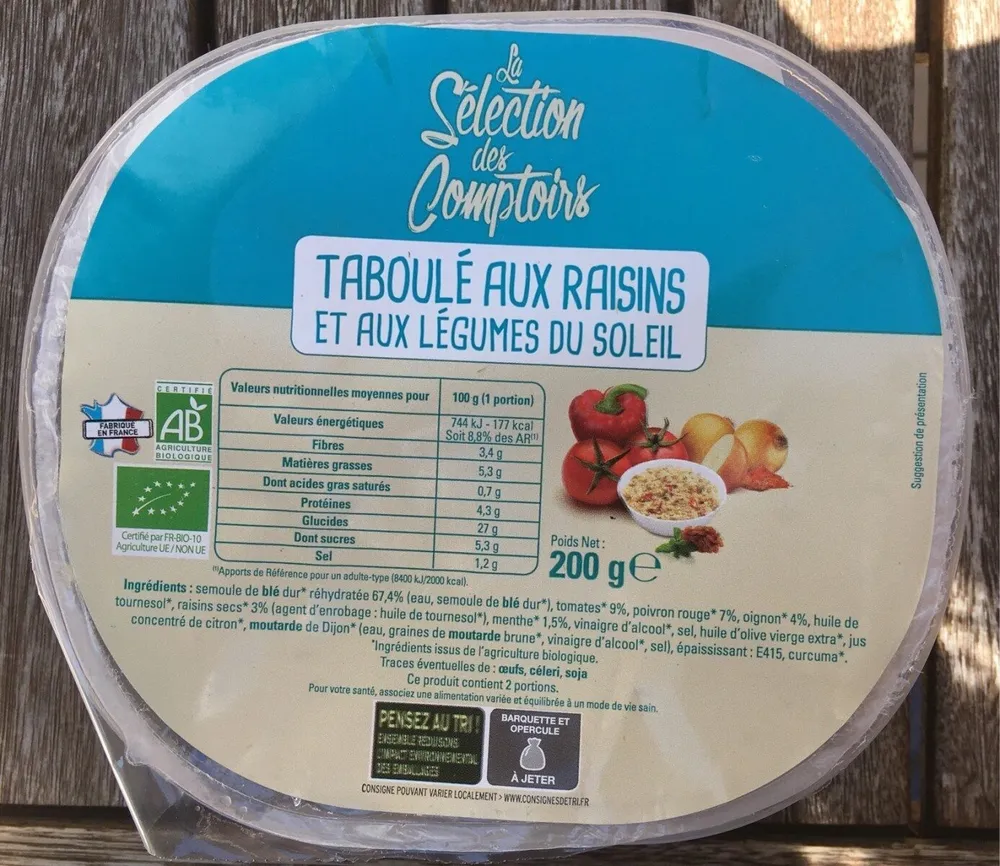 Taboulé aux raisins et légumes du soleil