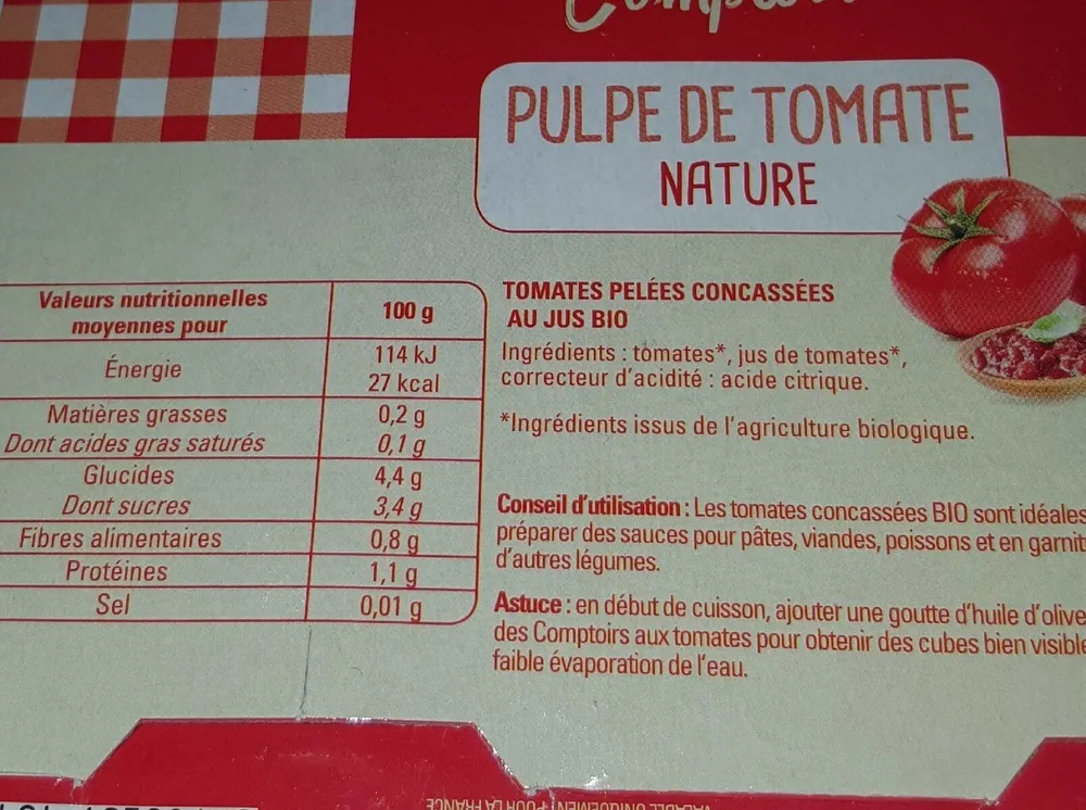 Pulpe de tomate nature