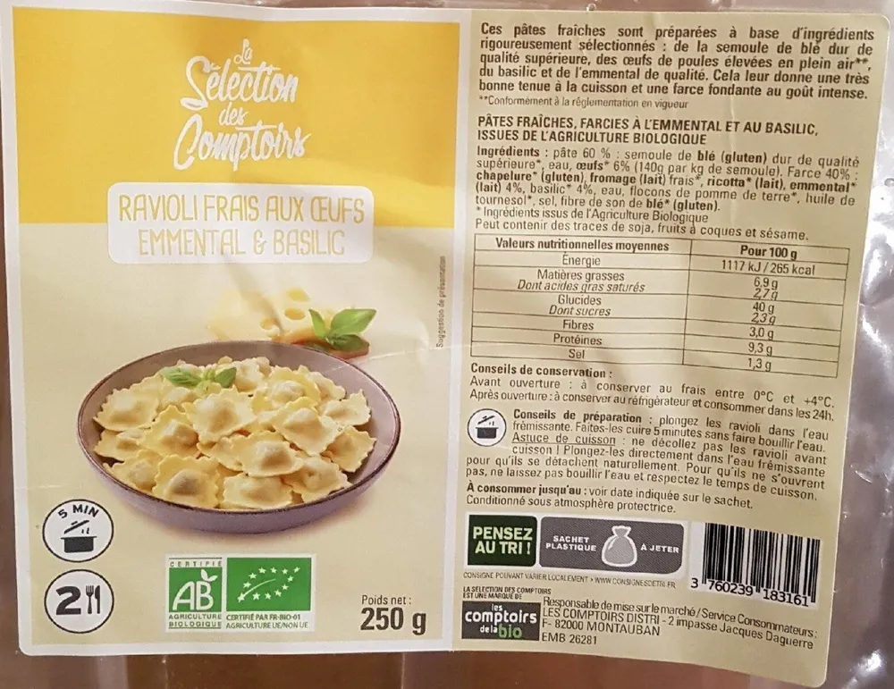 Ravioli frais aux oeufs emmental & basilic