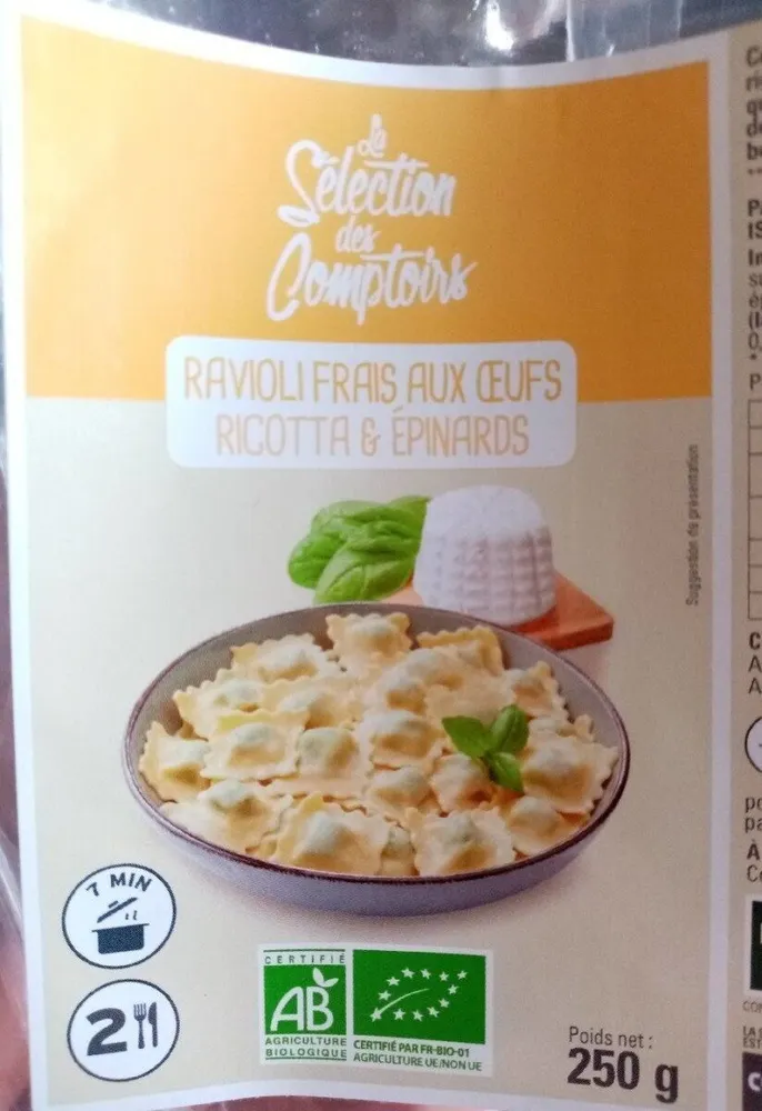 Ravioli frais aux œufs ricotta et épinards