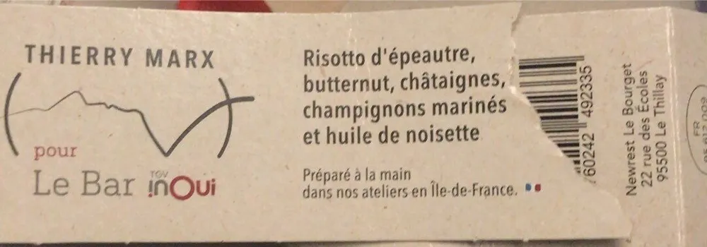 Risotto d’épeautre, butternut, châtaignes, champignons marinés