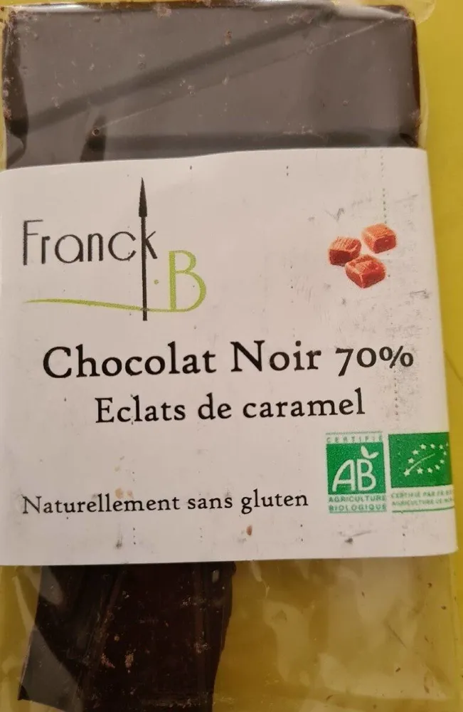 Chocolat noir 70%, éclats de caramel