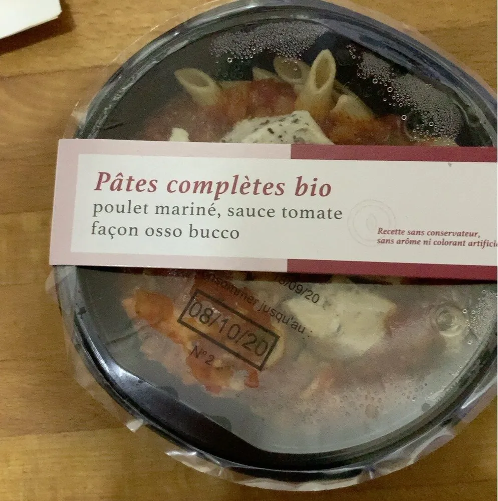 Pâtes completes poulet mariné sauce tomate