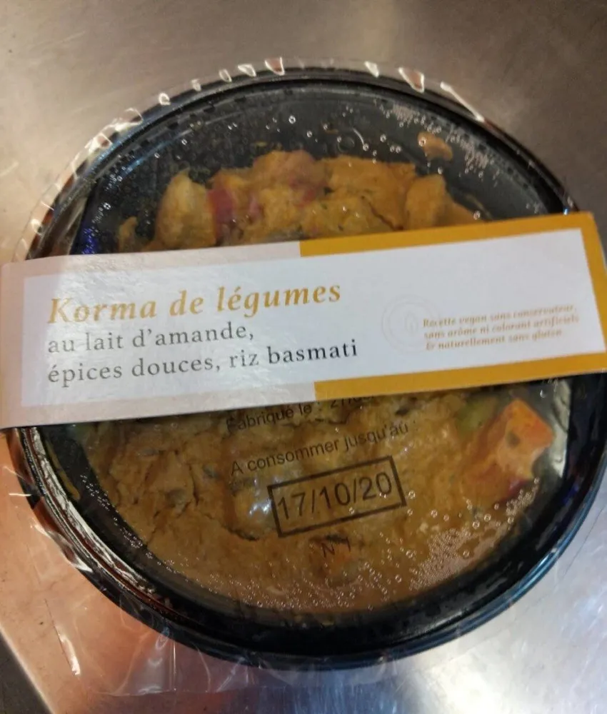 Korma de légumes au lait d'amande, épices douces, riz basmati