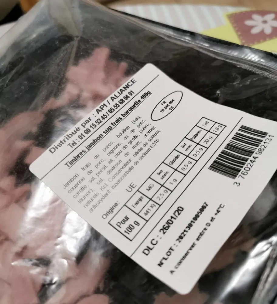 Timbres jambon sup frais barquette 400g
