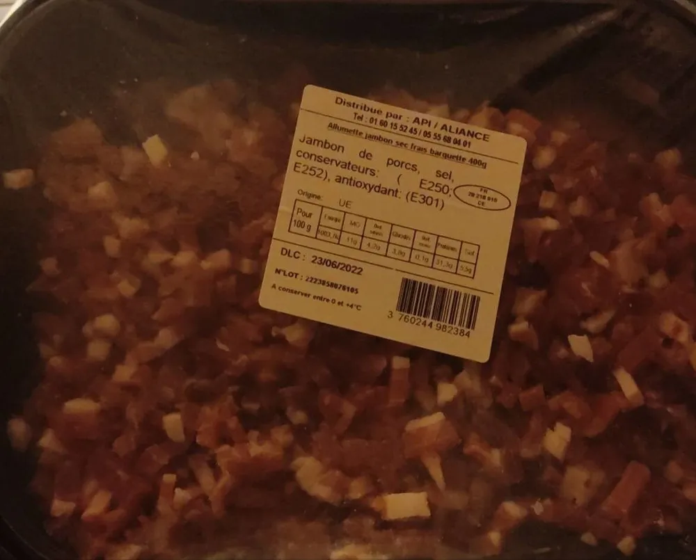 Allumette jambon sec frais barquette 400g
