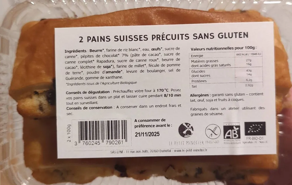 Pains suisses précuits sans gluten
