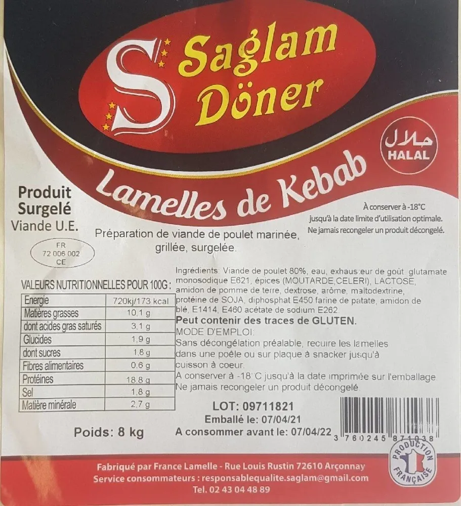Lamelles de kebab poulet