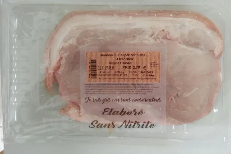 Jambon Cuit Supérieur Blanc 4 Tranches Élaboré sans Nitrite