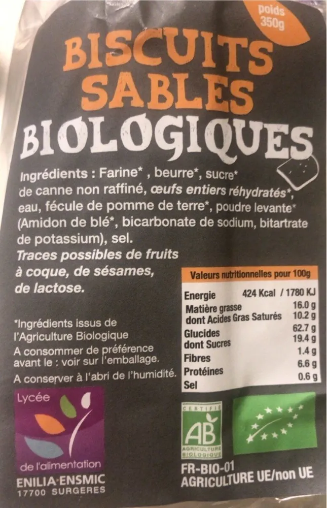 Biscuits sablés bioloiques