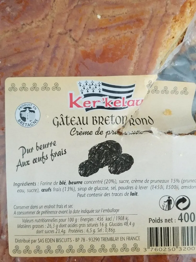 Gâteau Breton Rond Crème de Pruneaux