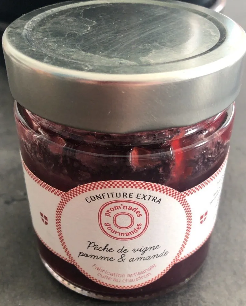 Confiture extra pêche de vigne pomme & amande