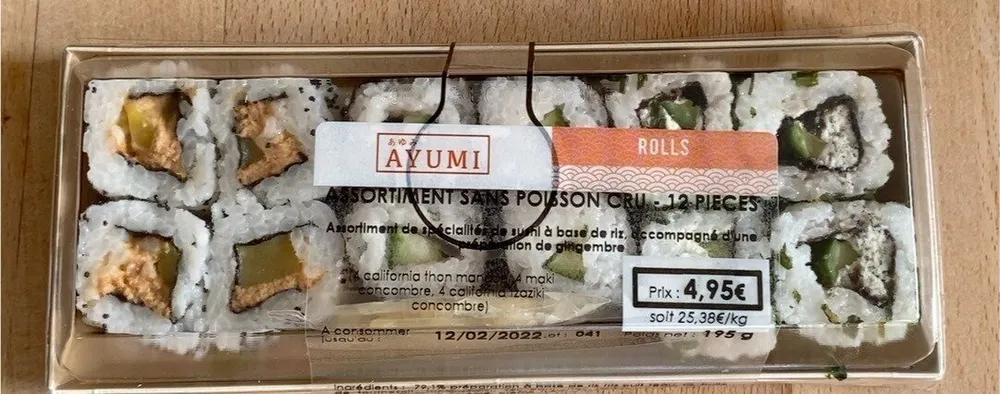 Assortiment sushi sans poisson cru 12 pièces
