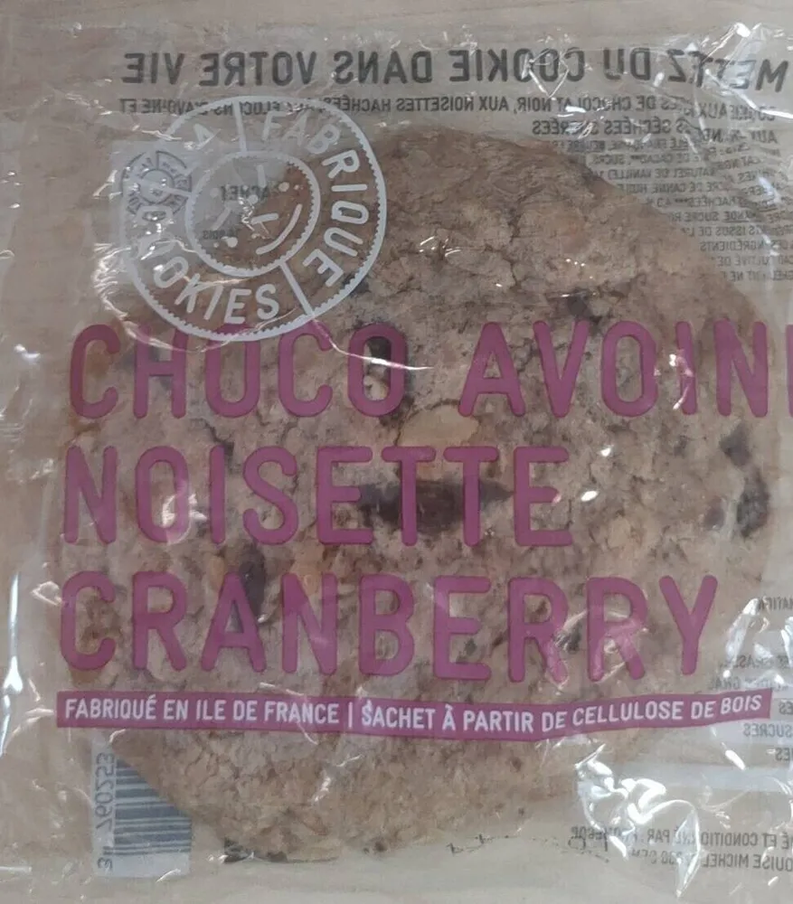 Cookie choco avoine noisettes cranberry