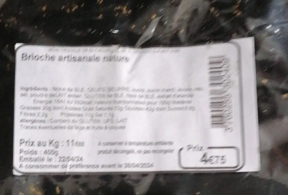Brioche artisanale nature 400 g