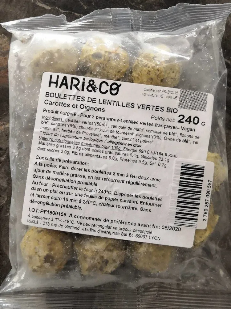 Boulettes de lentilles vertes bio