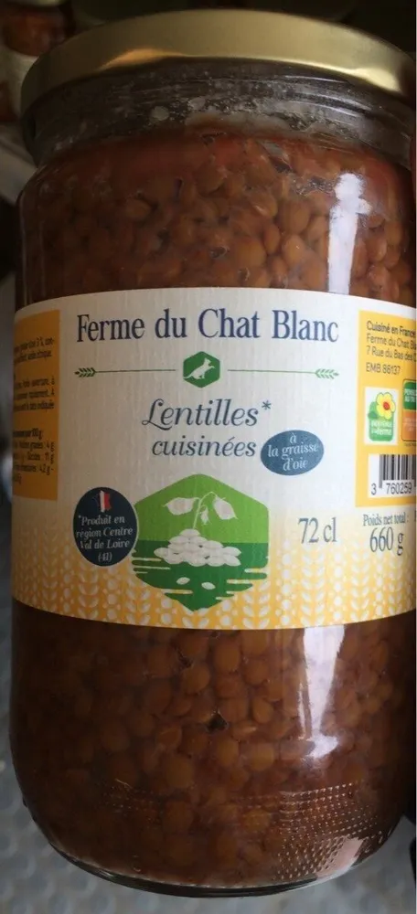 Lentilles cuisinées Ferme du chat blanc