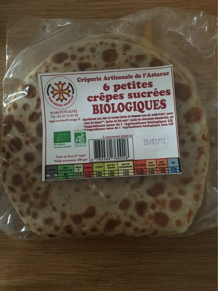 6 petites crêpes sucrées biologiques