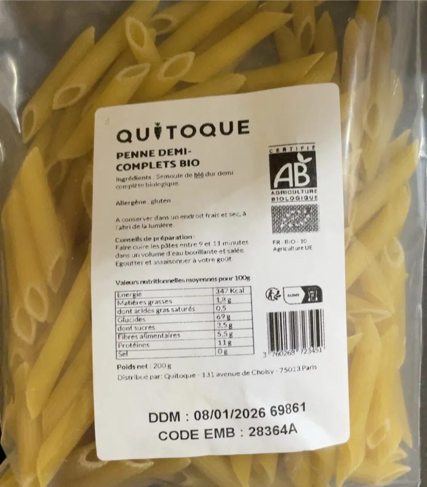 Penne demi-complets bio