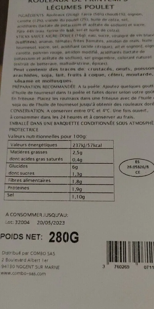 Rouleau printemps légumes poulet