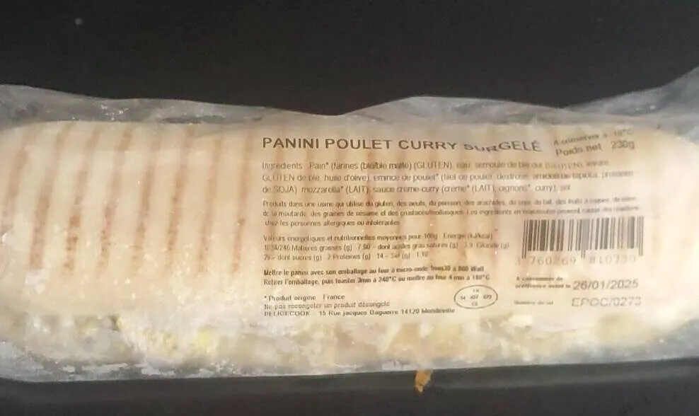 Panini poulet curry