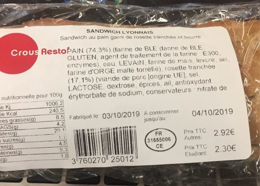 Sandwich lyonnais CROUS