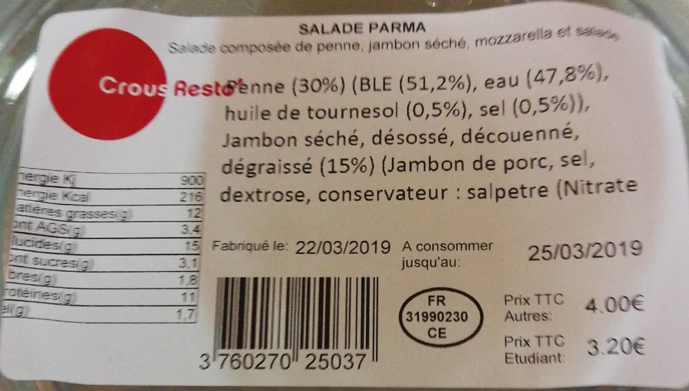 Salade parma Crous Resto