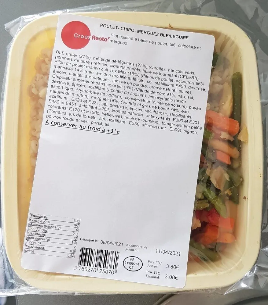 Poulet Chipo Merguez Ble/Legume