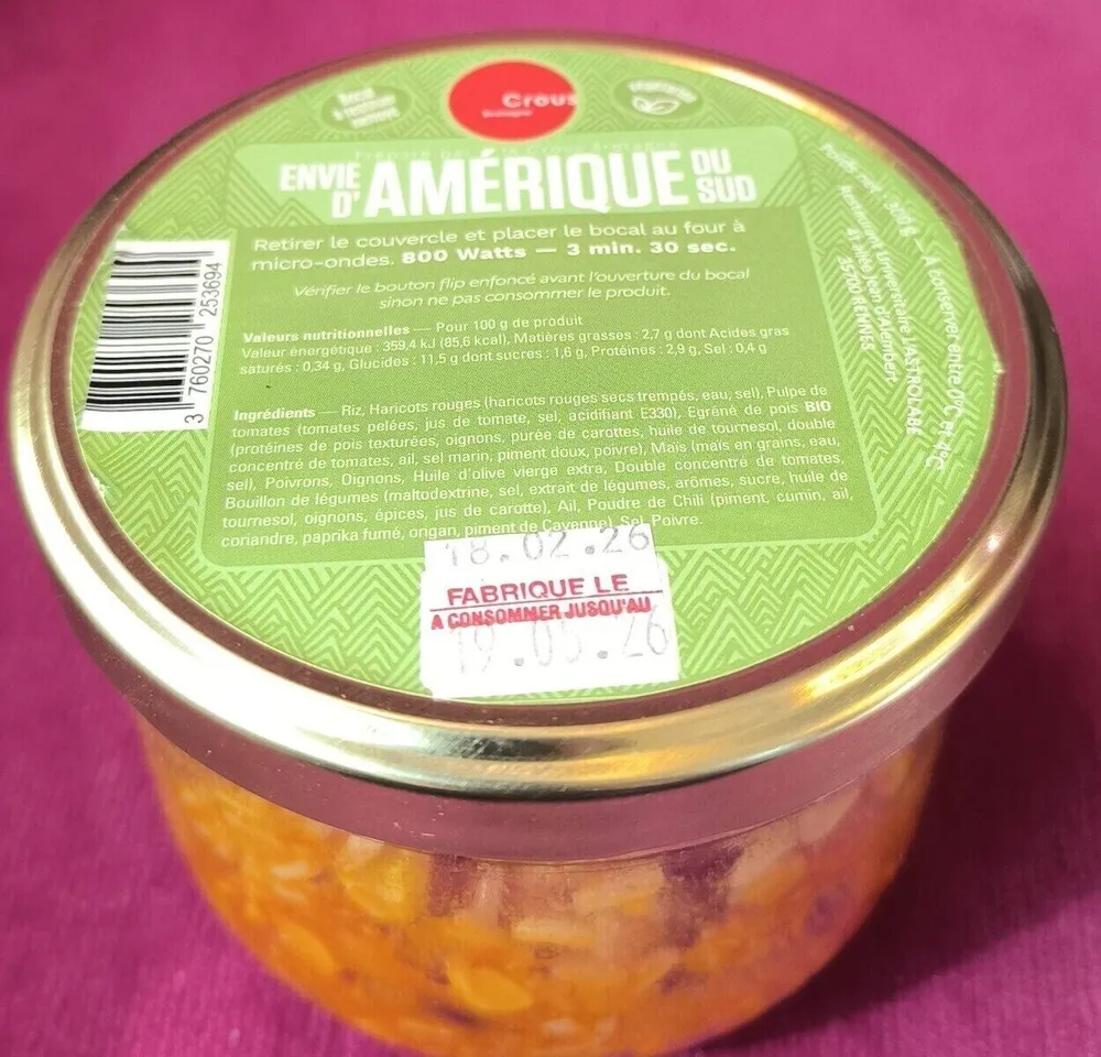 Bocal Crous Bretagne - Envie d'Amérique du Sud